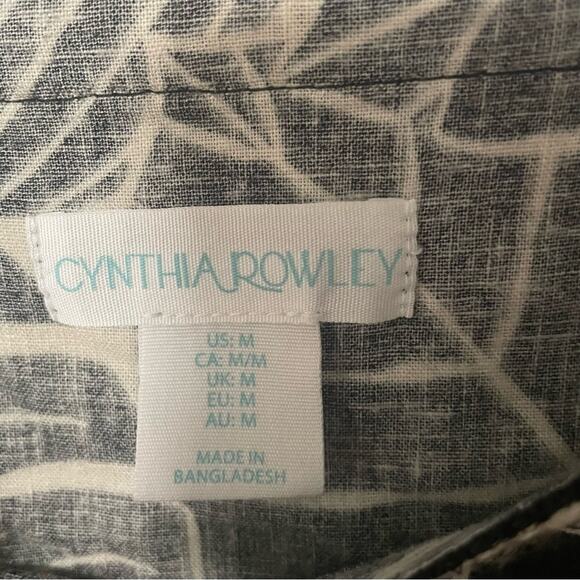 Cynthia Rowley Black and Cream Boho Leaf Linen Blend Blouse sz Medium - Picture 3 of 4